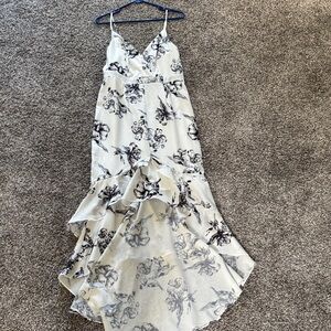 Lulu's Elegant Black and White Floral High Low Dress